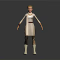 3D Character Model With White Robe Black Leggings And Blonde Hair