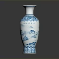 Traditional Blue And White Vase Sculpture With Intricate Carved Floral Patterns
