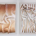 Wrinkled Textured Wall Art With Brown Beige And White Orange Stripes