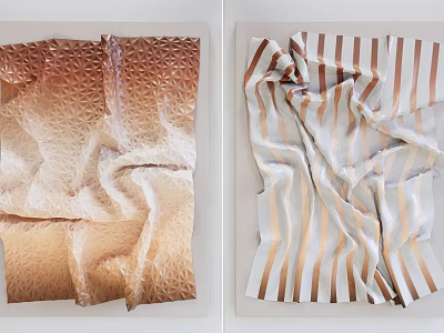 Wrinkled Textured Wall Art With Brown Beige And White Orange Stripes 3d model
