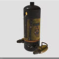 Rusty Radioactive Storage Tank With Warning Symbols And Worn Yellow Valves Design