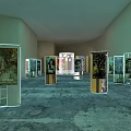 Spacious Exhibition Hall Interior With Neatly Arranged Transparent Display Cases And Posters
