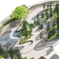 Park Landscape Featuring Winding Paths Stream Green Trees Lush Lawn And Natural Design Elements