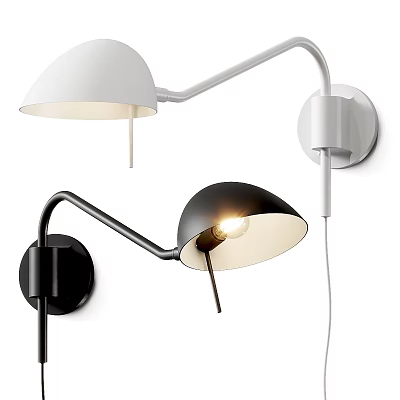Modern Black And White Wall Lamps With Hemispherical Shades And Adjustable Arms 3d model