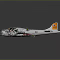 Silver Fighter Jet With Four Engines Orange Wing Markings 3D Rendered Reflective Surface