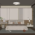 Modern Bedroom Interior With Cozy Bed Pillows Wooden Floor Window Blinds And Wardrobe
