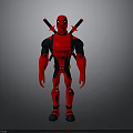 Red Superhero Character With Black Accents And Dual Katanas On Back Standing Pose
