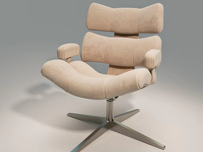 Modern Comfortable Beige Upholstered Leisure Chair With Soft Padded Cushion And Sturdy Metal Swivel Base 3d model