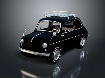 Black Small Vintage Car With Roof Rack And Classic Retro Design 3d model