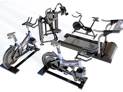 Home Gym Fitness Equipment Set With Exercise Bikes Treadmills And Multi Functional Trainers 3d model
