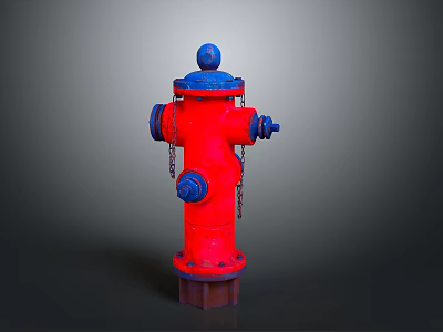 Red And Blue Fire Hydrant With Metal Chains On Gray Background 3d model