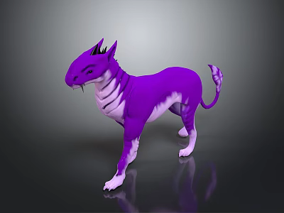 Vibrant Purple Game Fantasy Creature With Horns Striped Body And Curled Tail Design 3d model