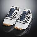 Stylish White And Black Sports Shoes With Thick Soles And Striped Laces Design