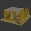 Cartoon Industrial Scene of Red Brick Building With Black Roof Metal Chimneys Pipes and Platform