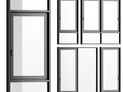 Modern Casement Windows With Black Frame Clear Glass And Multiple Panels Design 3d model