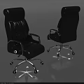 Black Leather Office Chair With High Back Metal Armrests And Swivel Base Casters