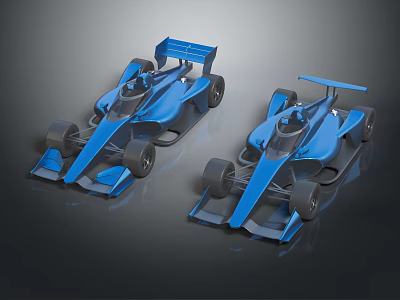 Two Blue Streamlined Formula Racing Cars With Aerodynamic Body And Rear Wings 3d model