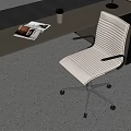 White Striped Office Chair with Black Armrests Silver Base Wheels in Modern Office Desk Setting