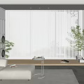 White Window Blinds In Cozy Living Room Interior With Natural Light And Green Plants