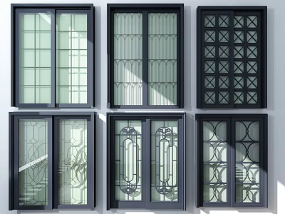 Various Stylish Sliding Doors With Decorative Glass Patterns For Home Design 3d model