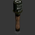 Military Weapon With Wooden Handle Metal Casing And Warning Text Inscription For Combat