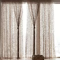 Sheer Beige Curtains with Brown Branch-like Ties Enhancing Modern City View Windows