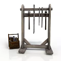 Industrial Equipment Wooden Tool Rack With Hanging Tools And Small Storage Box