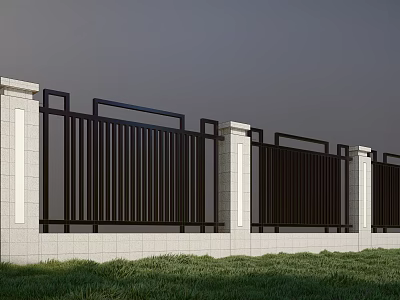 Modern Garden Wall Design With Black Vertical Slats White Columns And Grass 3d model