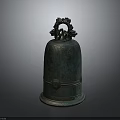 Ancient Bronze Bell With Intricate Carvings And Decorative Top Ring