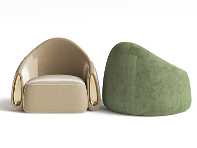 Beige and Green Single Sofa with Modern Curved Rounded Fabric Upholstered Design 3d model