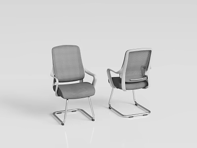 Two Modern Office Chairs With Mesh Back Gray Seat And Metal Frame 3d model