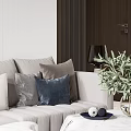 Elegant Modern Open Living Dining Room Interior With Gray Sofa And White Marble Coffee Table