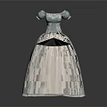 Elegant Light Blue And White Dress With Puffed Sleeves And Floral Lace Design