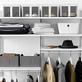 Organized Wardrobe With Wall Cabinets Hanging Clothes And Storage Boxes 3d model