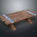 Rustic Wooden Bench Featuring Metal Straps And Sturdy Solid Wood Legs Design 3d model