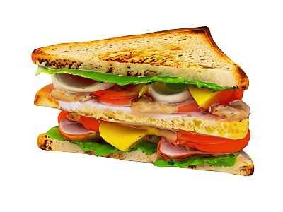 Delicious Layered Sandwich With Toasted Bread Fresh Lettuce Tomato Ham Cheese And Onion 3d model