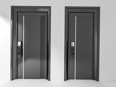 Modern Black Double Security Doors With Electronic Locks And Sleek Design 3d model