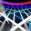 Colorful Stage With Rainbow Circular Light Blue Lights White Laser Beams And Black Floor Lines