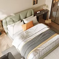 Modern Double Bed With Light Green Headboard In Sunny Bedroom With Natural Light