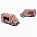 Two Decorative Toy Vans With Red Pattern Design And Roof Racks