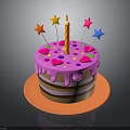 Two Layer Birthday Cake With Pink Dripping Frosting Lit Candle Colorful Stars And Heart Decorations