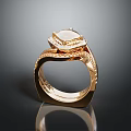 Elegant Luxurious Gold Ring with Square Gemstone and Intricate Patterned Band