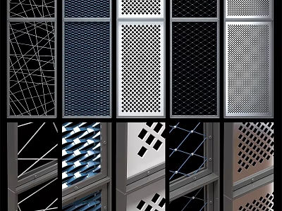 Metal Grid Wall Decor with Various Geometric Patterns Black Silver Dark Blue Multi Panel 3d model