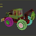 Green Logging Forestry Machine With Large Black Wheels And Yellow Front Claw 3d model