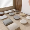 Tea Table And Chairs With Cozy Cushioned Seats Various Shapes Neutral Tones Wooden Wall