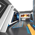 3D Indoor Floor Plan With Blue Pathways And Multiple Rooms Design