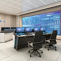 Control room console of command center monitoring room 3d model