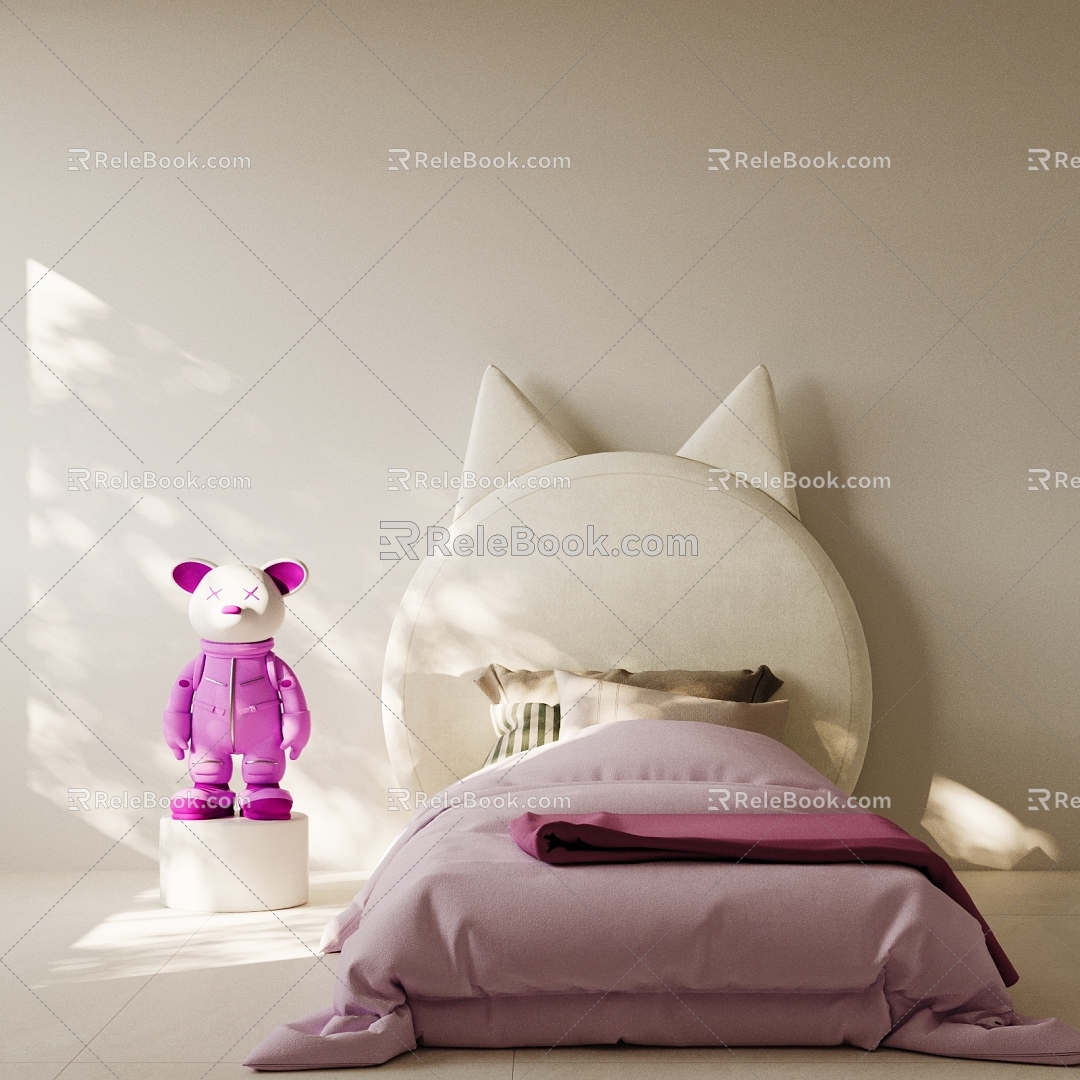 Cute Pink Animal Creative Children's Bed Cute Bear Ornaments 3d model