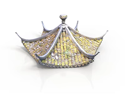 Traditional Chinese Architecture Roof Structure With Yellow Tiles And Decorative Eaves 3d model
