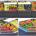 Display Shelves with Fresh Fruits and Vegetables in Organized Retail Setup
